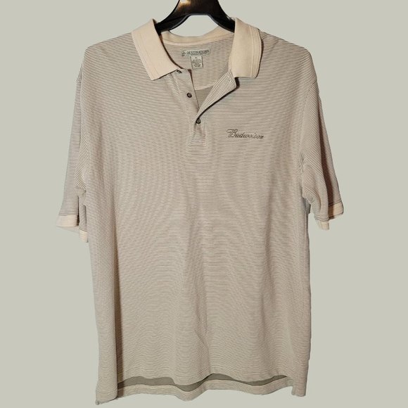 Budweiser Mens Polo Shirt  Tan  Striped  Size XL - Picture 1 of 4